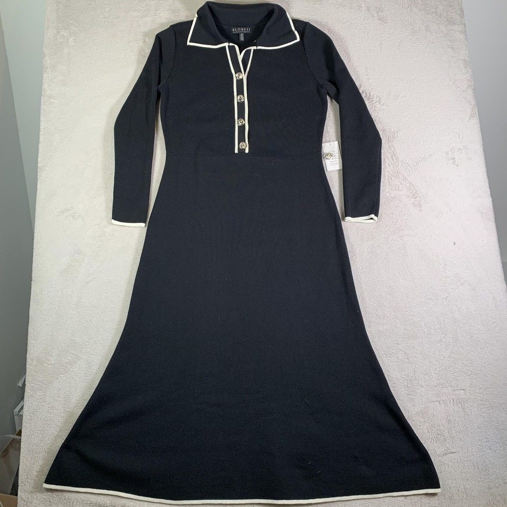 Eloquii Dress Women 14 16 Black Sweater Knit Collared Maxi Button Front NEW